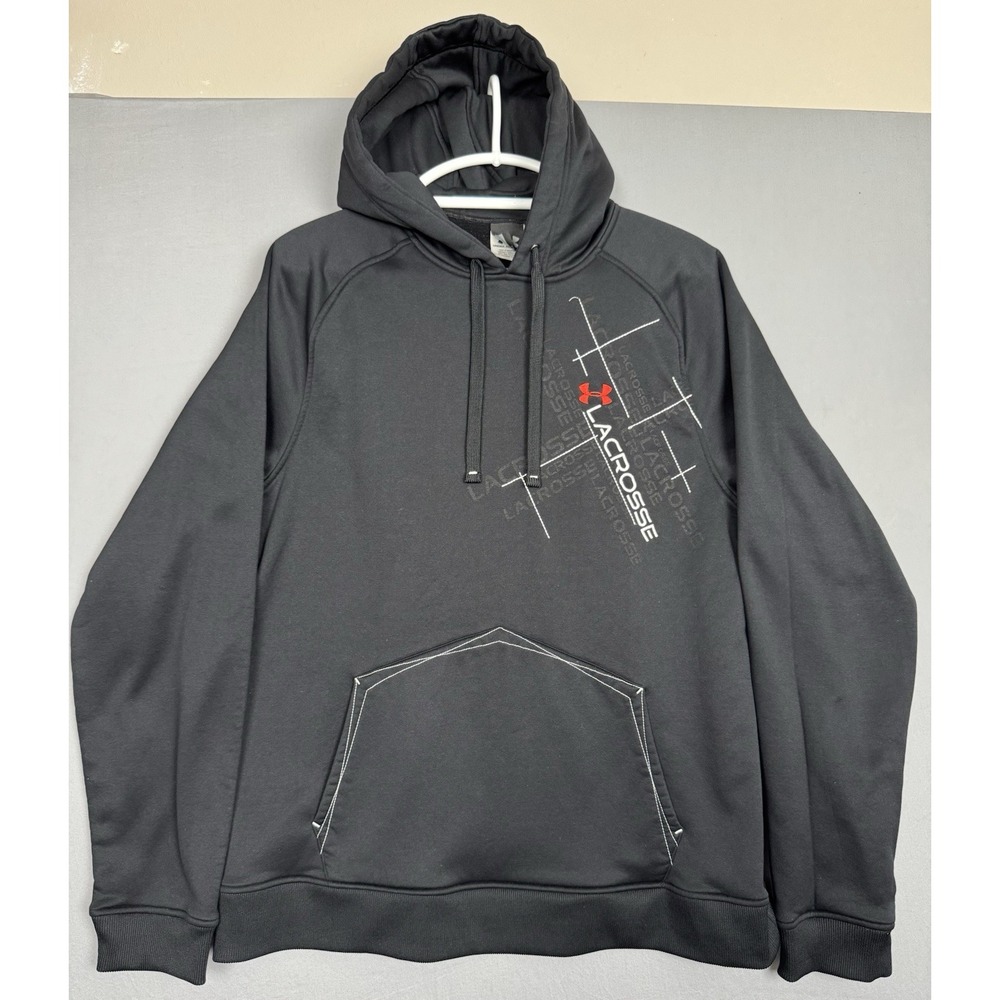 Under Armour Lacrosse Black Hoodie Sweatshirt Mens Large L Embroidered Pullover